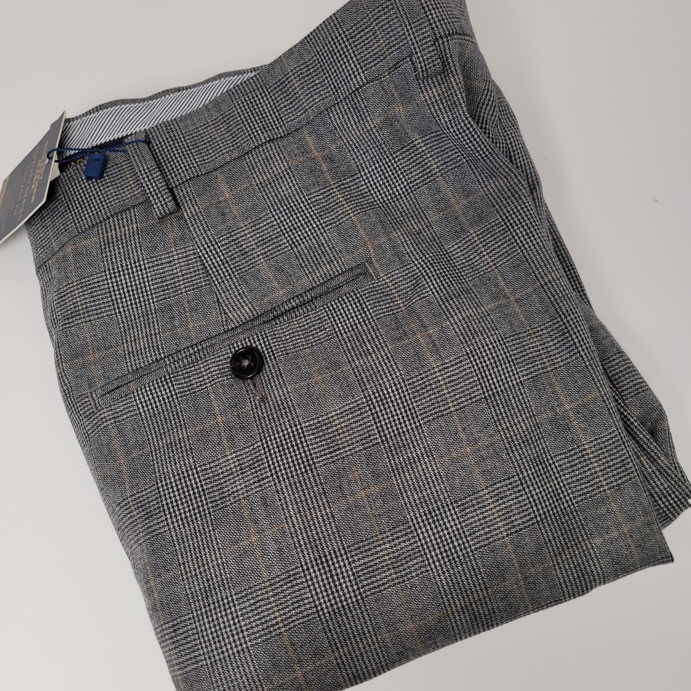 Hart Schaffner Marx Dress Pants Mens 46R Grey Glen Plaid Wool NEW Chicago Fit